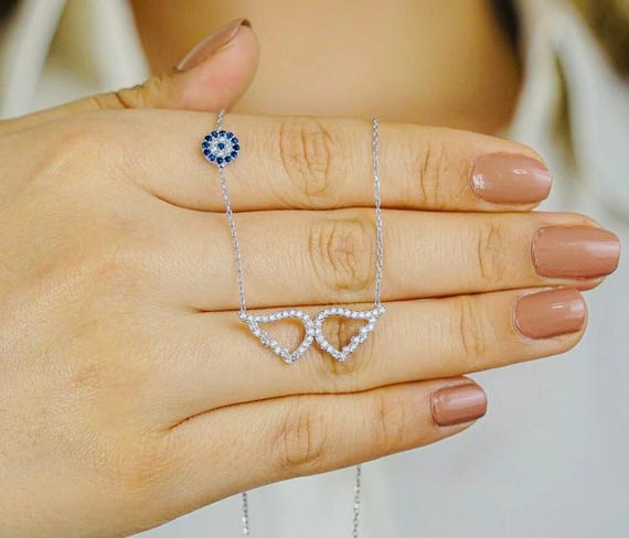 925 Sterling Silver Angel Wing Necklace with Evil Eye – Elegant Pendant