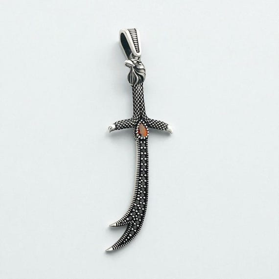 925 Sterling Silver Red Stone Eagle Zulfiqar Sword Pendant