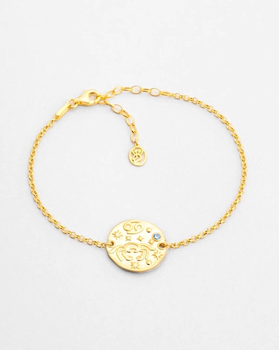 Cancer Zodiac Bracelet 18K Gold Plated 925 Sterling Silver Horoscope Jewelry Gift