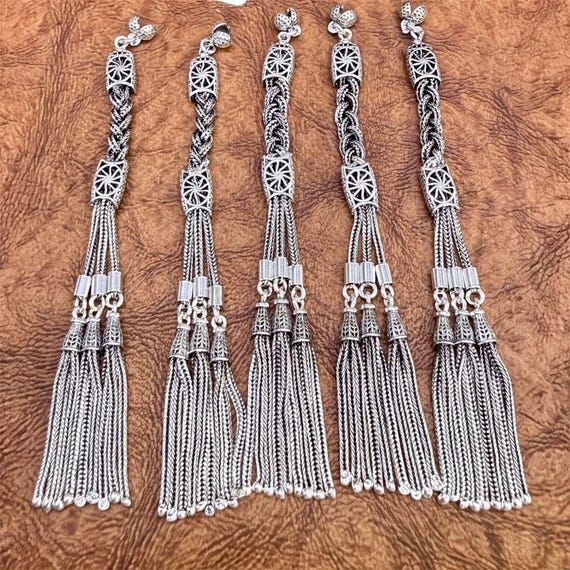 925 Sterling Silver Ottoman Misbaha Tassel, Braided Multi-Chain Prayer Bead