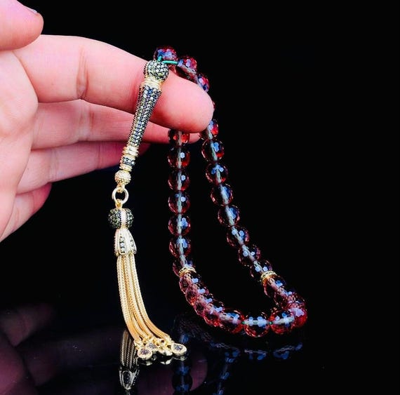 925 Sterling Silver Misbaha – Color Changing Sultanite Stone – Zircon Inlaid – 8 mm – 24 cm