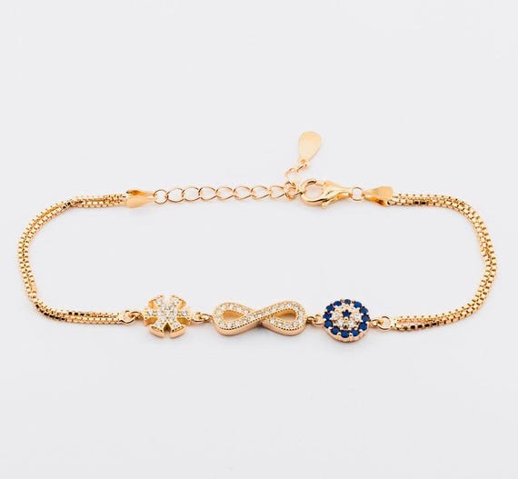 925 Sterling Silver Snowflake Bracelet with Evil Eye and Infinity Symbol