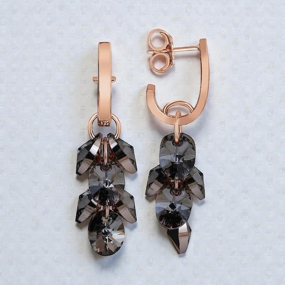 Crystal Cluster Dangle Silver Earrings – 925 Sterling Silver, Handmade