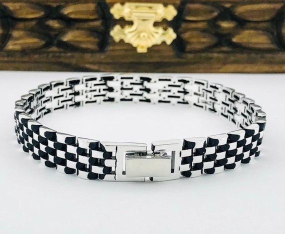 925 Sterling Silver Men’s Bracelet with Watch Strap Design – 31.65 g