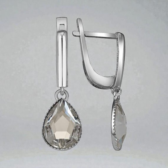 Silver Drop Crystal Dangle Earrings 925 Sterling