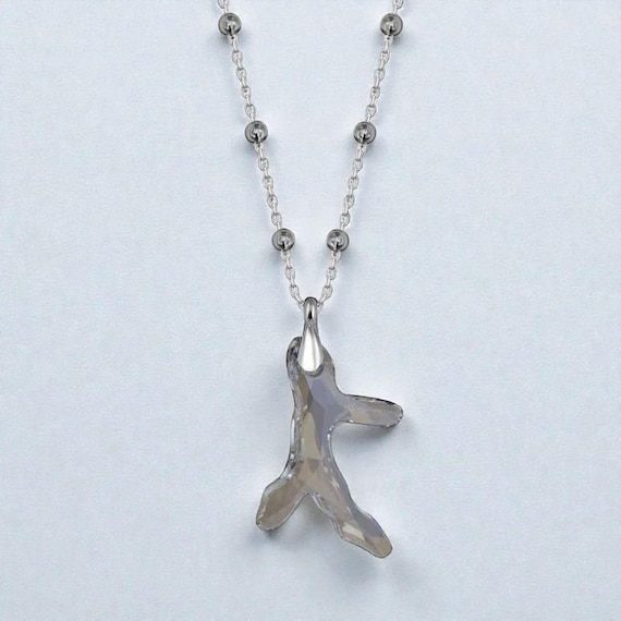 Crystal Coral Pendant Silver Necklace  925 Sterling Chain