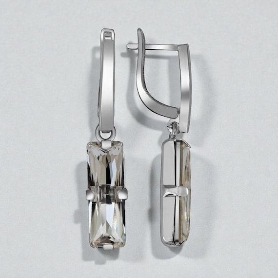 Baget Drop Silver Earrings – Crystal Dangle Jewelry