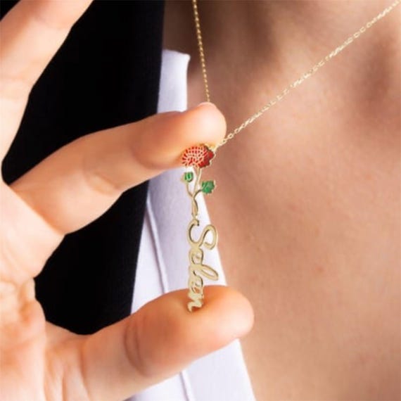 Birth Flower Name Necklace 925 Sterling Silver