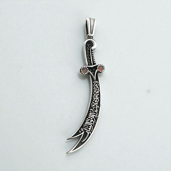 925 Sterling Silver Red Stone Zulfiqar Sword Pendant