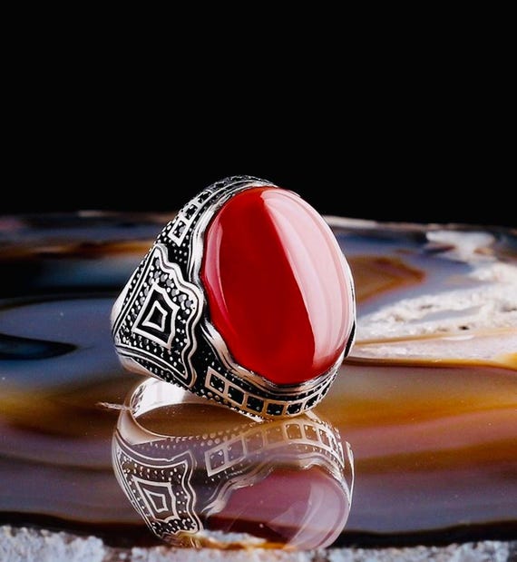 925 Sterling Silver Men’s Ring with Agate Stone