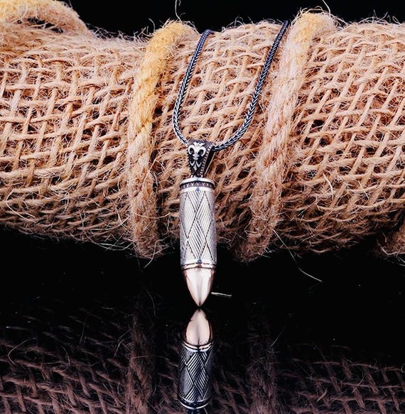 Patterned Bullet Design 925 Sterling Silver Men’s Necklace – 60 cm – 12.3 g