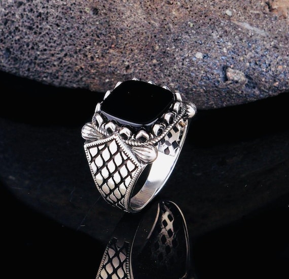 925 Sterling Silver Men’s Ring with Black Onyx Stone – Handmade