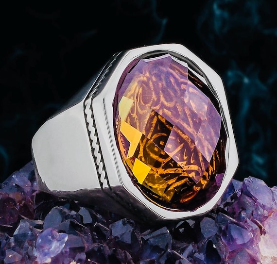 925 Sterling Silver Men’s Ring with Zultanite Stone & “La Galibe İllallah” Engraving – 14.2 g