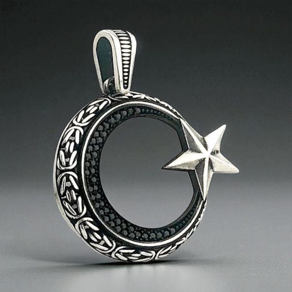 925 Sterling Silver Crescent Star Pendant