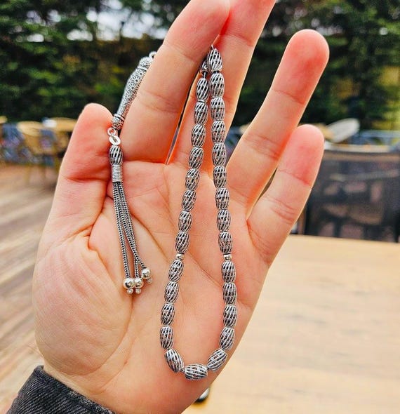 925 Sterling Silver Barley Cut Tasbih: 33-Bead Prayer Beads