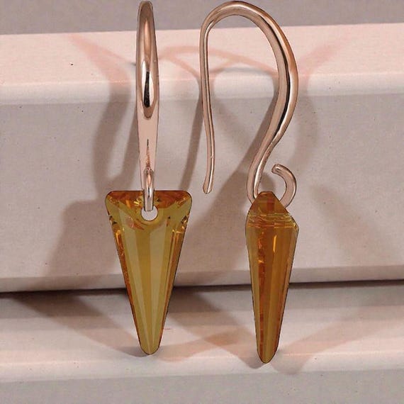 Yellow Crystal Triangle Drop Sterling Silver Earrings
