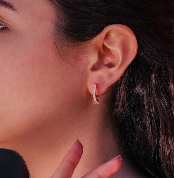 925 Sterling Silver Hoop Earrings with White Zircon – Rose Gold Plated