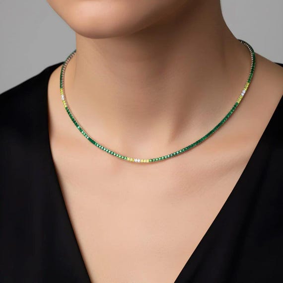 Green Stone Necklace White Gold Plated 925 Sterling Silver Elegant Jewelry Gift