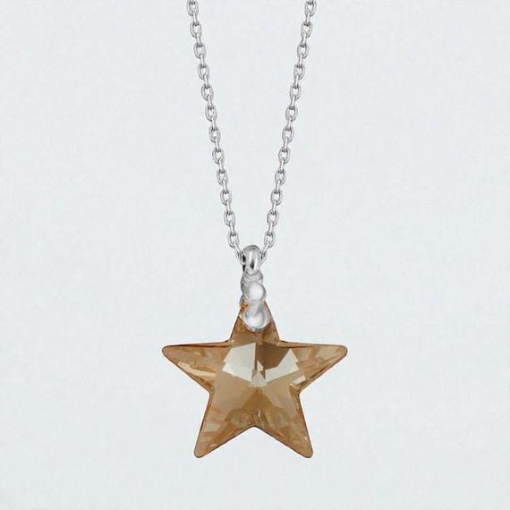 Crystal Star Necklace  925 Sterling Silver Chain  Sparkling Crystal Jewelry for Women