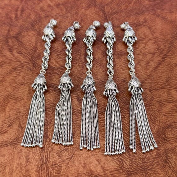 925 Sterling Silver Prayer Beads Tassel – Handmade Chain Tassel with Decorative Details