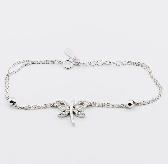925 Sterling Silver Dragonfly Bracelet with Zircon Stones
