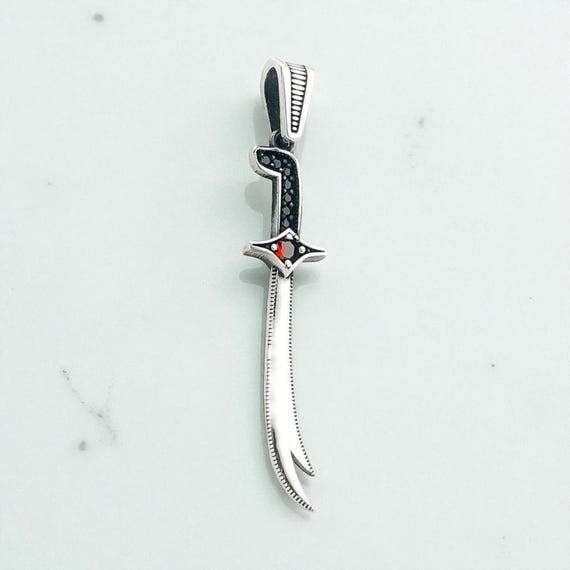 Silver Zulfikar Pendant Red Stone 925 Sterling