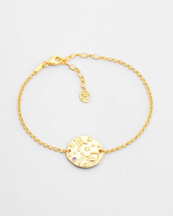 Scorpio Zodiac Bracelet Gold Plated 925 Sterling Silver Adjustable Chain Bracelet