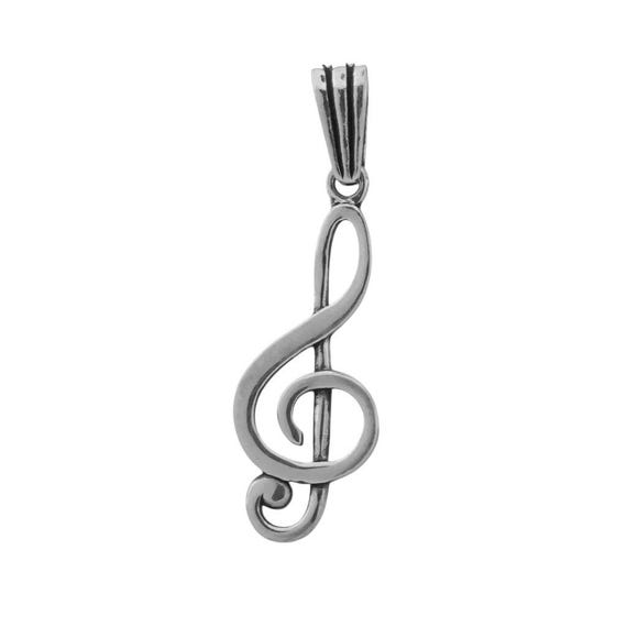 925 Sterling Silver Treble Clef Pendant Necklace – 3.86 g, 60 cm Chain
