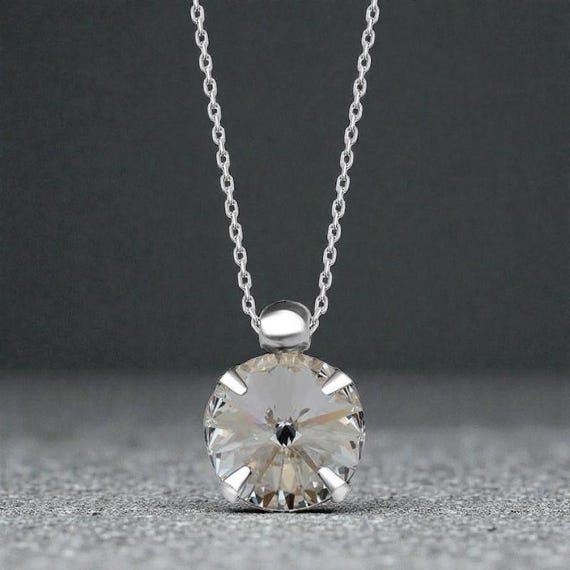 Crystal Stone Solitaire Silver Necklace – 925 Sterling