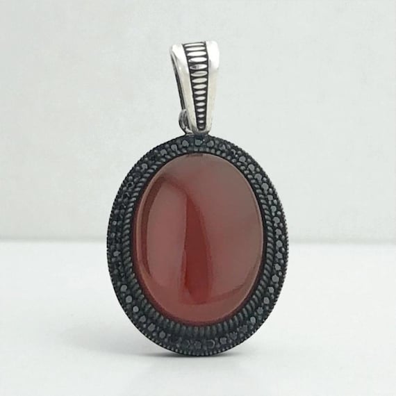 Red Agate Pendant Sterling Silver 925 Men’s Stone Amulet