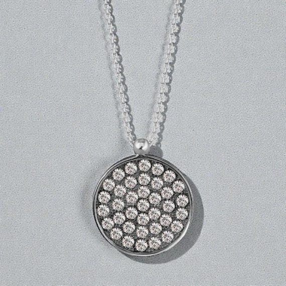 Crystal Round Silver Necklace 925 Sterling Chain Sparkling Minimalist Pendant for Women