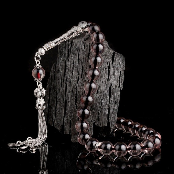 Smoke Fire Amber Tasbih | 925 Silver Misbaha with Zircon Tassel