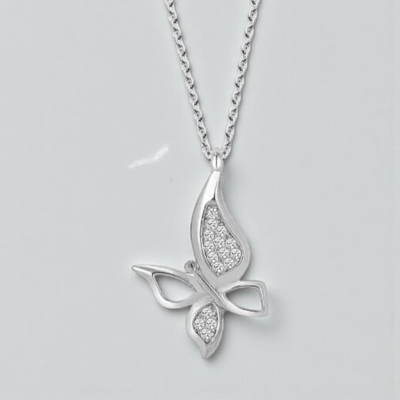 925 Sterling Butterfly Pendant Necklace Dainty Crystal Silver Jewelry Sparkling Women’s Gift