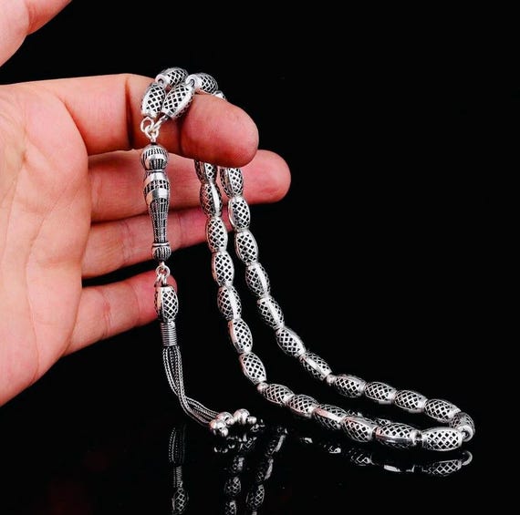 925 Sterling Silver Barley Cut Tasbih: 33 Prayer Beads, Islamic Gift