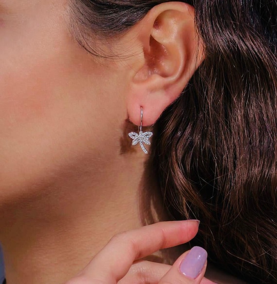 925 Sterling Silver Dragonfly Safety Pin Earrings with Zircon – Elegant Design