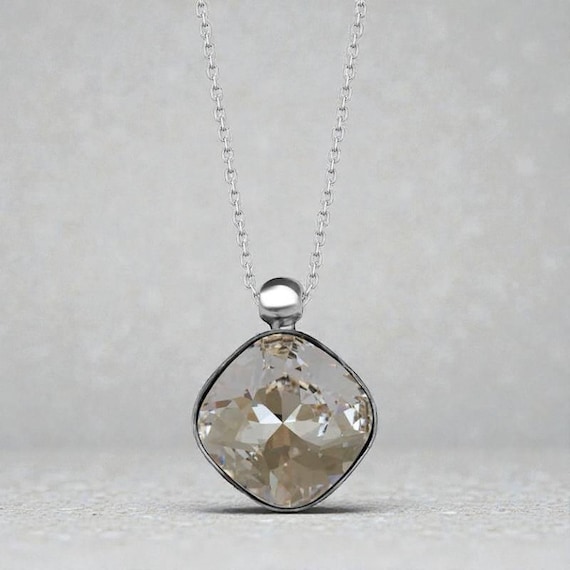 Crystal Stone Silver Necklace 925 Sterling Silver Chain Minimalist Women's Jewelry