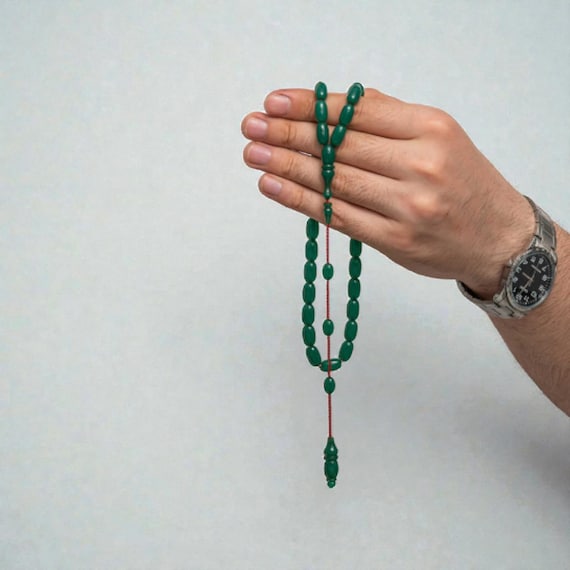 Handmade Pressed Amber Prayer Beads Turkish Tesbih for Men Islamic Gift