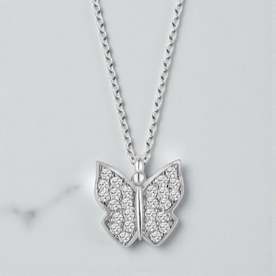 925 Sterling Silver Butterfly Pendant Necklace – Dainty Stone Kelebek Jewelry