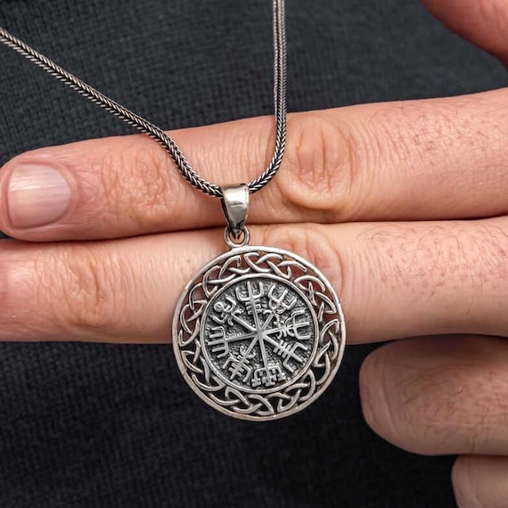 925 Silver Viking Compass Men Necklace