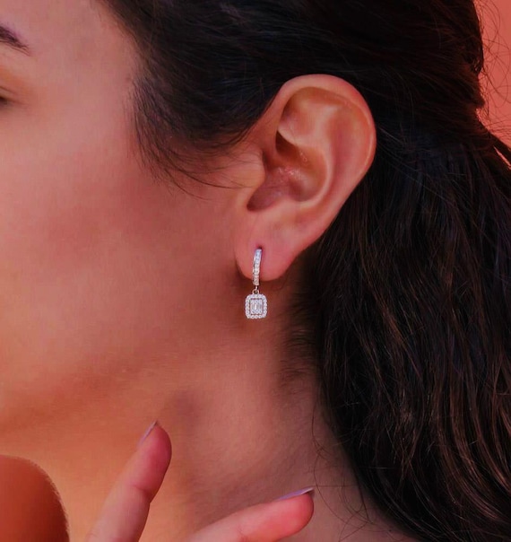 925 Sterling Silver Drop Earrings with Baguette Zircon – Diamond Style