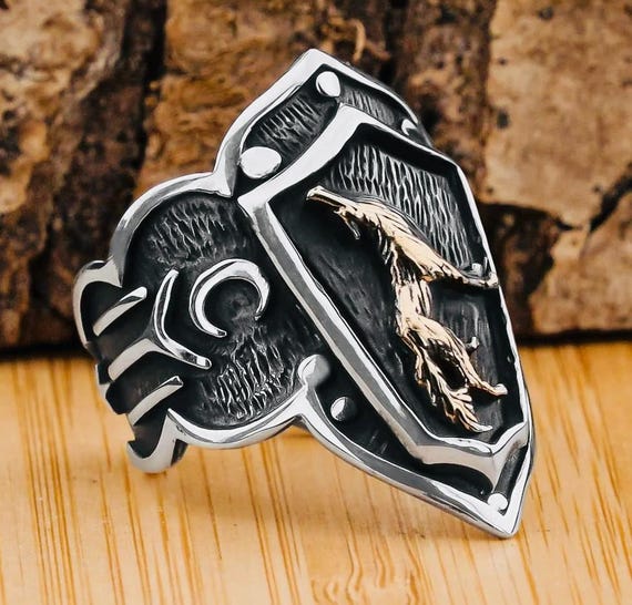 925 Sterling Silver Adjustable Men’s Thumb Ring – Wolf & Kayi Tribe Design Zihgir, 13.3 g