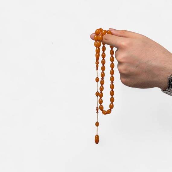 Handmade Pressed Amber Prayer Beads Islamic Tasbih