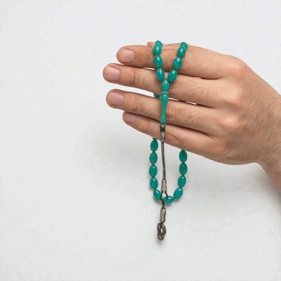 Silver Kazaz Tassel Pressed Amber Prayer Beads Handmade Turkish Tesbih