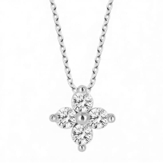 925 Silver Flower Necklace • Crystal Petal Pendant • Dainty Floral Jewelry for Women