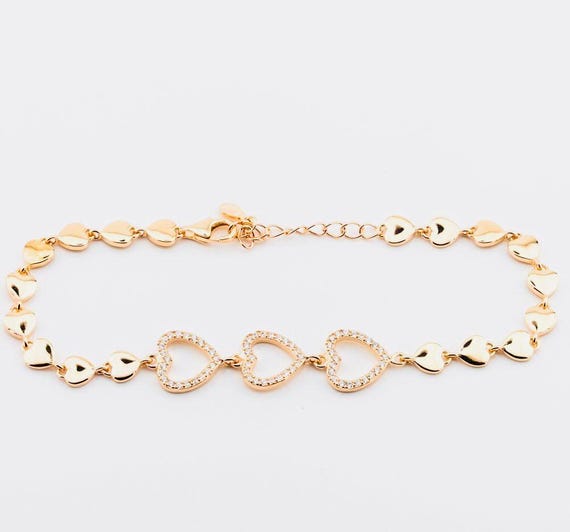 925 Sterling Silver Heart Bracelet with Zircon Stones – Rose Gold Plated