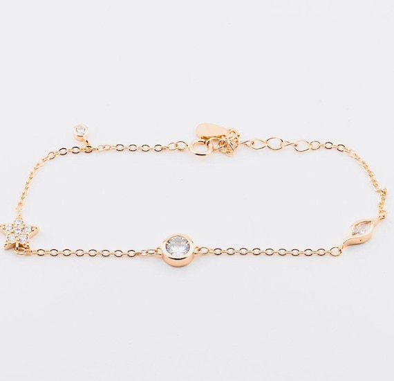 925 Sterling Silver Star and Solitaire Zircon Bracelet