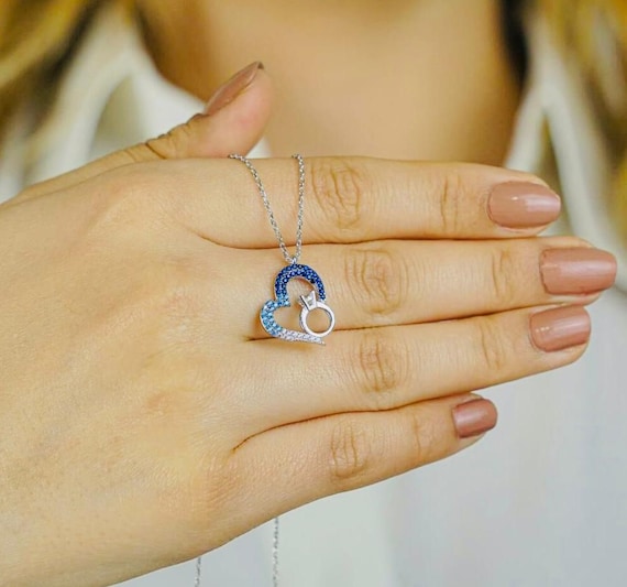 925 Sterling Silver Heart Necklace: Color Gradient Ring Pendant