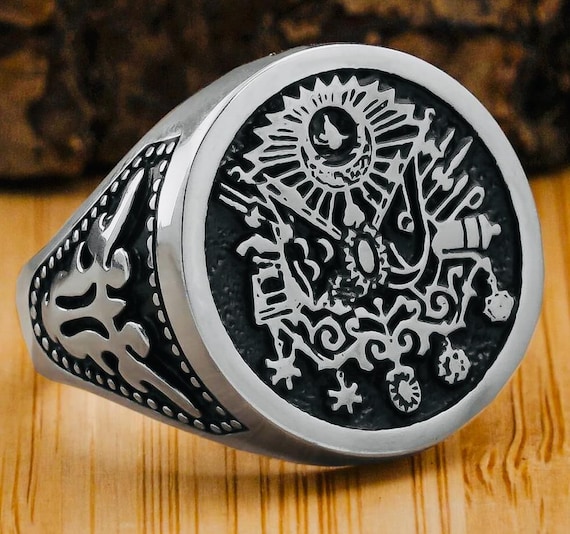 925 Sterling Silver Men’s Ring with Ottoman State Emblem – Round Design – 13 g