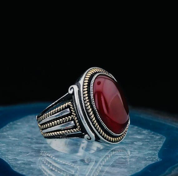 925 Sterling Silver Oval Agate Men’s Ring