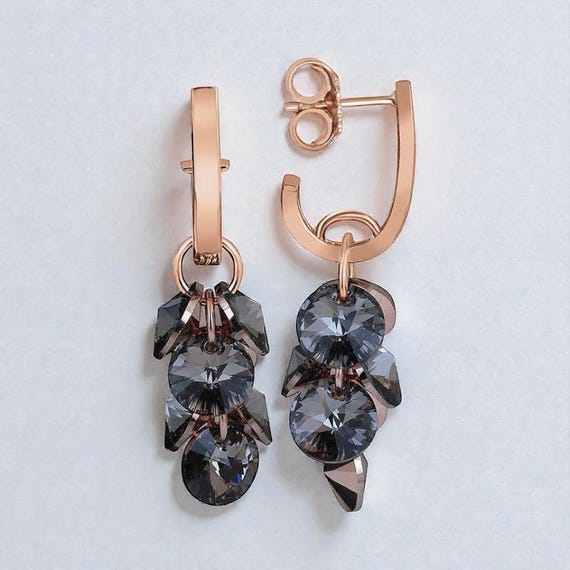 925 Sterling Silver Cluster Drop Crystal Earrings – Elegant Dangling Stud Design